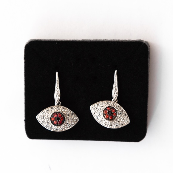 Rarities by Carol Brodie evil eye drop style earrings white topaz & red sapphire - Picture 10 of 14